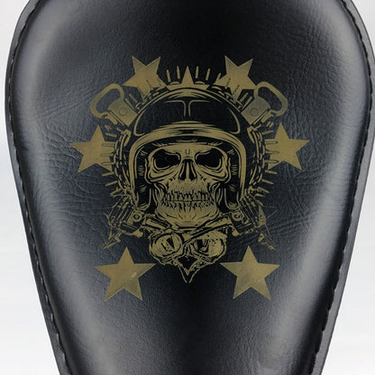 Assento Individual de Couro Retrô Marrom/Preto Caveira para Motocicleta + Suporte de Mola de 3" para Harley Custom Chopper Bobber Assento de Selim de Couro