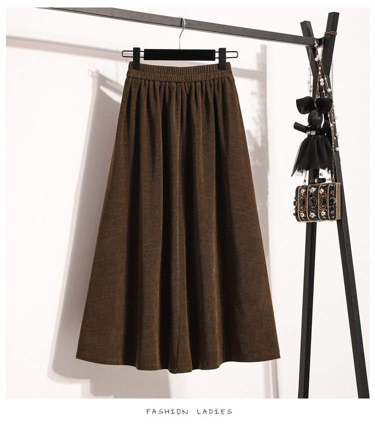 2025 Plus Size Pleated Skirts Solid Versatile Medium Length Skirt A-Line Maxi Gown Cover Autumn Winter New Half-length Skirt