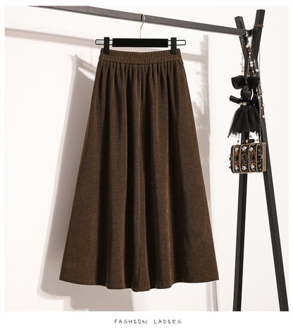 2025 Plus Size Pleated Skirts Solid Versatile Medium Length Skirt A-Line Maxi Gown Cover Autumn Winter New Half-length Skirt
