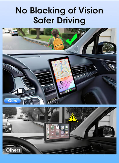 Suporte de 7/8/9'' Orientação e Espelho Retrovisor de Carro com Rádio CarPlay Sem Fio Android Auto Multimídia de Vídeo Tela Universal