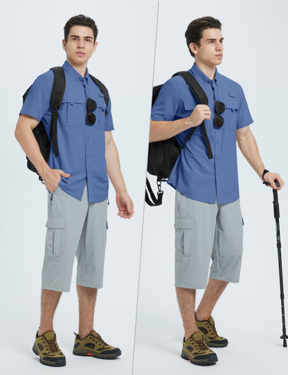 TACVASEN UPF 50+ Sun Protection Shirts Men's Quick Dry Outdoor Fishing Hiking Shirt Mesh Breathable UV Work Cargo Shirts Men