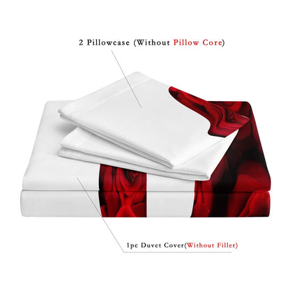 3pcs Red And White Heart Rose Lettering Print Bedding Set Romantic Design Soft Fabric  Home Dormitory High-Definition?DMQ181?