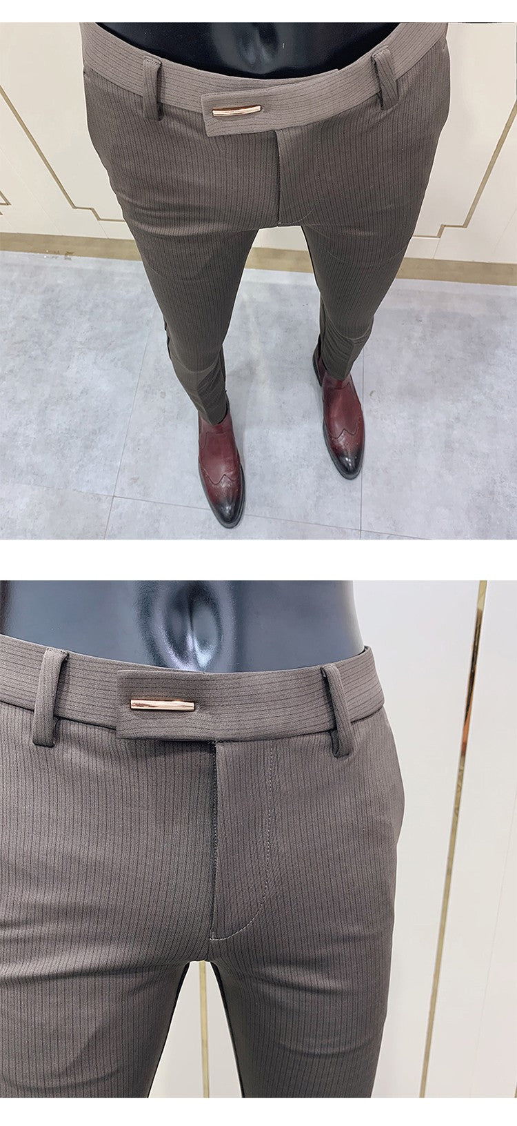 Calça Social Listrada Masculina Slim Fit com Tornozelo Justo Calça Social Masculina para Escritório e Festa Calça Social Masculina para Negócios Slim Fit