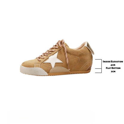 6cm de Elevação Interna Cadarços de Pato Mandarim Estrela Sapatos Sujos Femininos Vintage Sola Grossa Versátil Tênis Casual