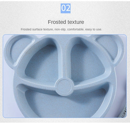 3-Piece Cute Divided Dining Plate for Children's Bowls Solid Color Fork Spoon Sucking Tableware Set with Wheat Material