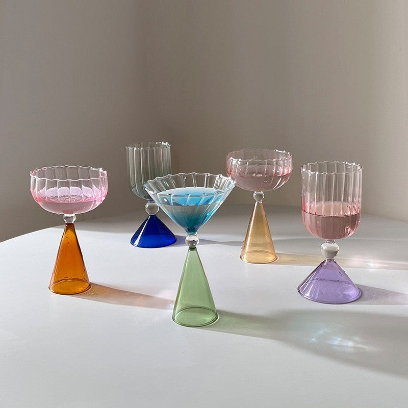 Taças de Coquetel Estilo Onda com Efeito Duas Cores Criativas Verde Azul Âmbar Roxo para Martini Mojito Champagne Margarita