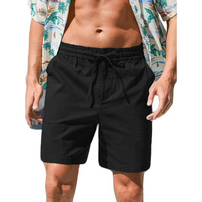 Summer Men's Cotton Linen Breathable Shorts Lightweight Beach Short Pants Casual Cozy Fashion Elastic Waist Male Short Trousers