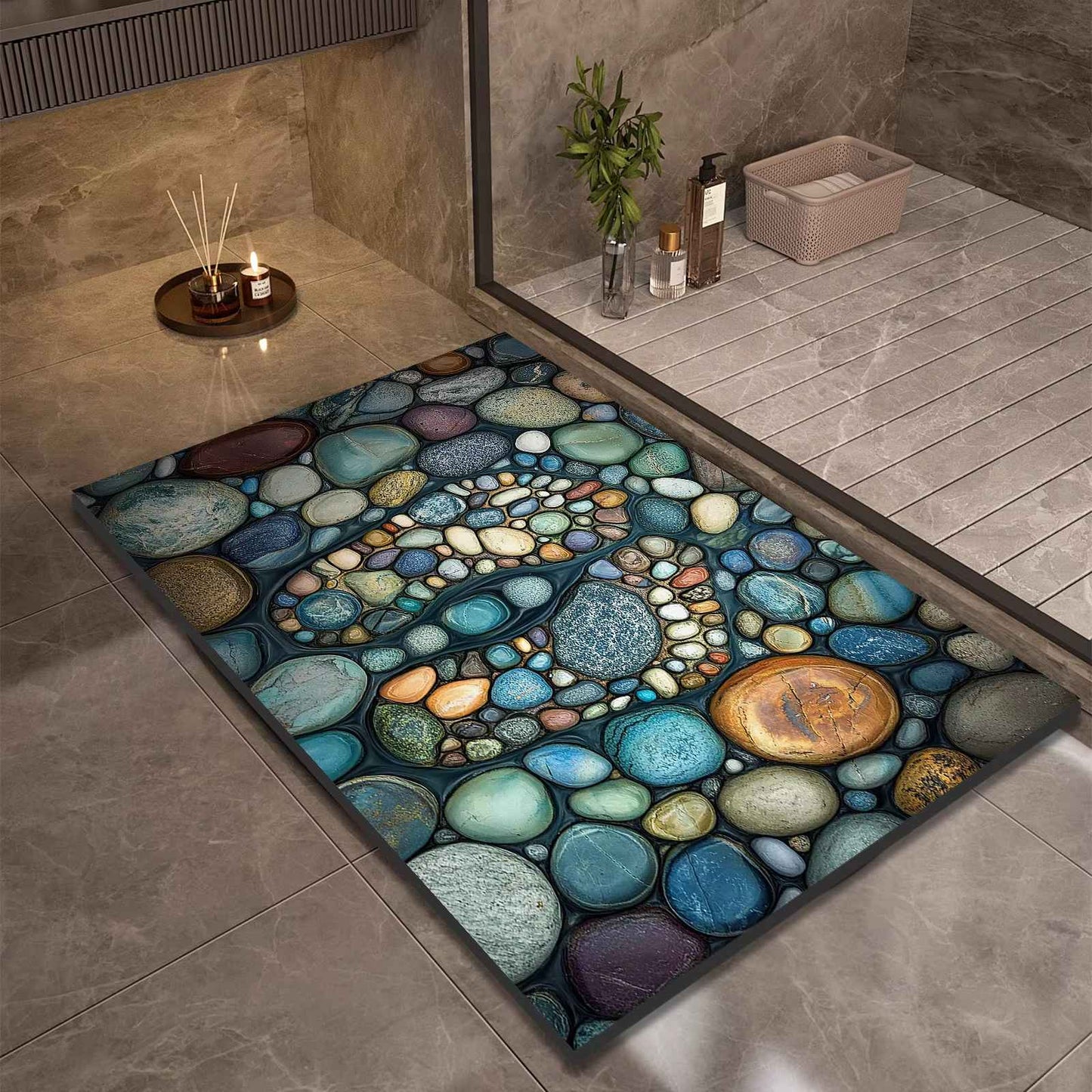 Stone Design Diatomite Bath Mat Bathroom Non-slip Shower Foot Mats Absorbent Quick Dry Toilet Rugs Carpet Doormat Washable