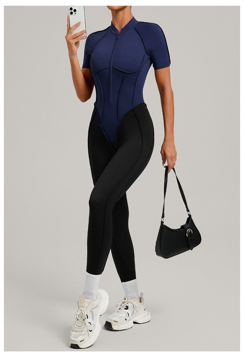 Women's New Yoga Jumpsuits with Contrasting Splicing Beauty Back Slim Fit One-piece Workout Gym Outdoor Sports Fitness Bodysuits