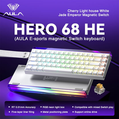 Teclado AULA HERO 68HE com Switch Magnético, Rapid Trigger, 8K de Retorno, Teclado Gamer de Esports, RGB com Fio