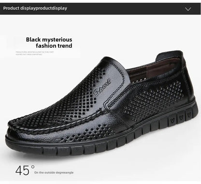 Plus Size Breathable Hollow Out Leather Sandals For Men Summer Comfortable Slip-Ons With Gap Between The Shoes And The Ground