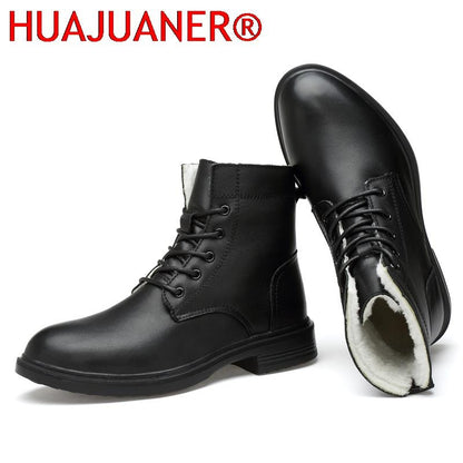 Men Winter Shoes Formal Dress Boots Black Motorcycle Boots Warm Oxford Ankle Men's Boots Genuine Leather High Quality Big Siz 50