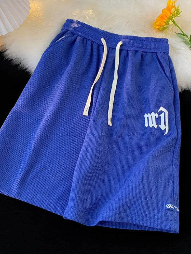 Summer Oversize Casual Fashion tracksuit Loose Jogging Waffle Suit Men Loose Short-sleeve tshirt + Sports Shorts 2pcs Set Outfit