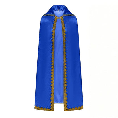 Medieval Royal Long Cape with Golden Lace Trim Floor Length Cloak Adult Men Women King Queen Halloween Cosplay Themed Party Cos