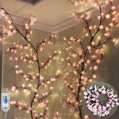 LED Cherry Blossom String Lights USB 8 Modes Artificial Sakura Fairy Vine Light for Bedroom Wall Wedding Party Valentine's Day