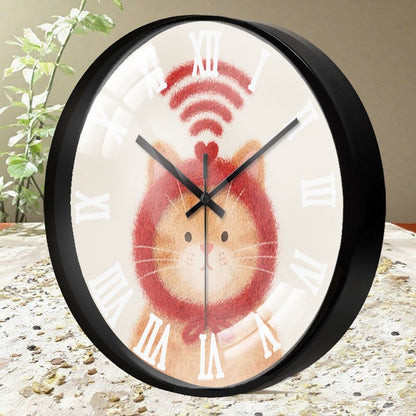 WIFI Kitten Cartoon Round Silent Hanging Wall Clock, Suitable For Living Room, School, Study Room, Bedroom, Children's Gifts