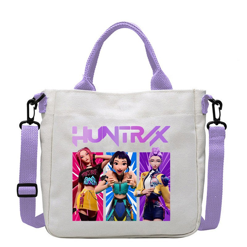 Kawaii KPop Demon Hunters Fashion Shoulder Bag Cartoon Handbag Large Capacity Crossbody Bag Portable Canvas Storage Bags Gift