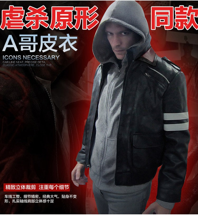 CosZtkhp Double Collars!Game Prototype Alex Mercer PU Leather Jacket Winter Coat Halloween Cosplay Costumes for Women/Men M-4XL