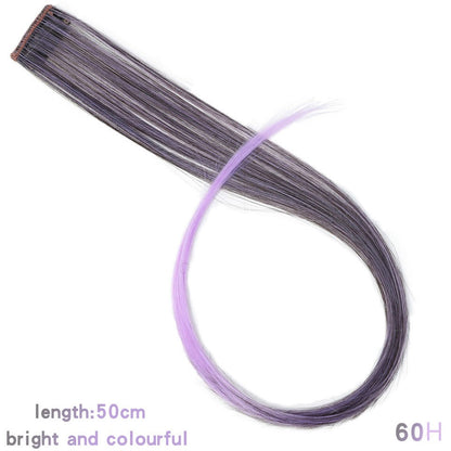 Todas as extensões de cabelo liso longo colorido para mechas, aplique de cabelo arco-íris, mecha de cabelo sintético rosa em tic-tac