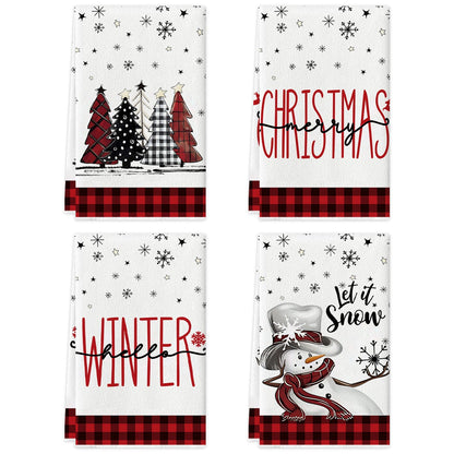 2/4pcs Merry Christmas towels Snowman Snowflake Christmas tree pattern Kitchen cleaning towels Dishwashing towels Hand towels