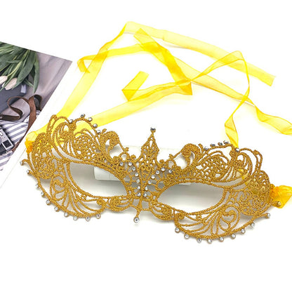 Makeup Ball Hollow Lace Face Mask With Ribbon Princess Masquerad Cosplay Prom Props Costume Female Sexy Diamonds Eye Mask