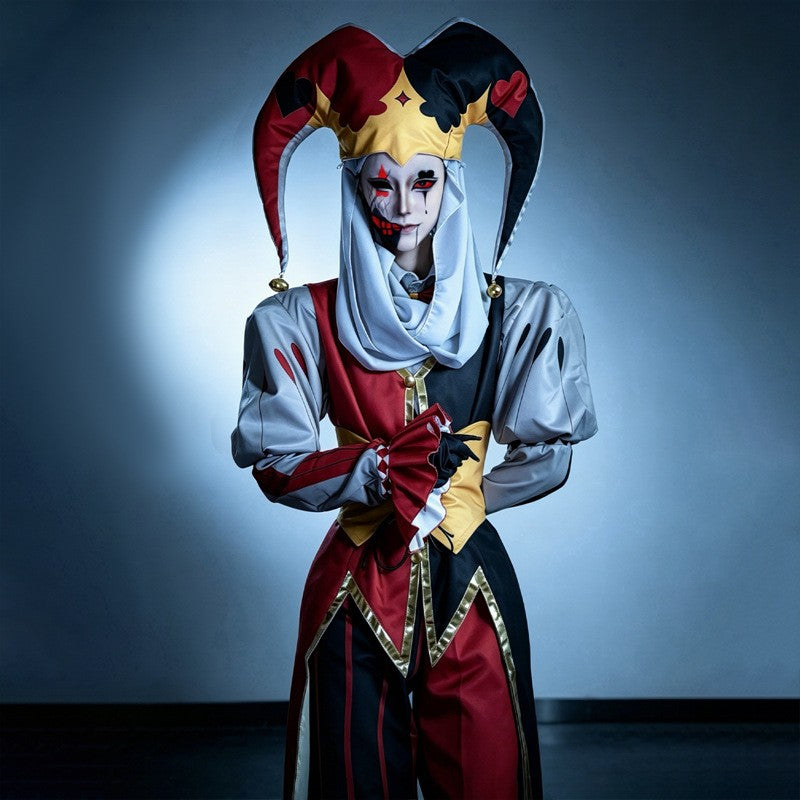 Kingdom of Marionettes Jestyn Cosplay Costume Gothic Jester Uniform Halloween Party Roleplay Outfit With Hat Mask