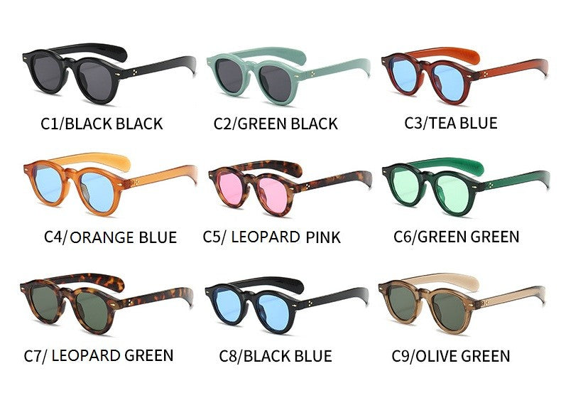 Óculos de sol pequenos redondos da moda femininos retrô com lentes transparentes Ocean Shades UV400 masculinos com rebites estilo punk