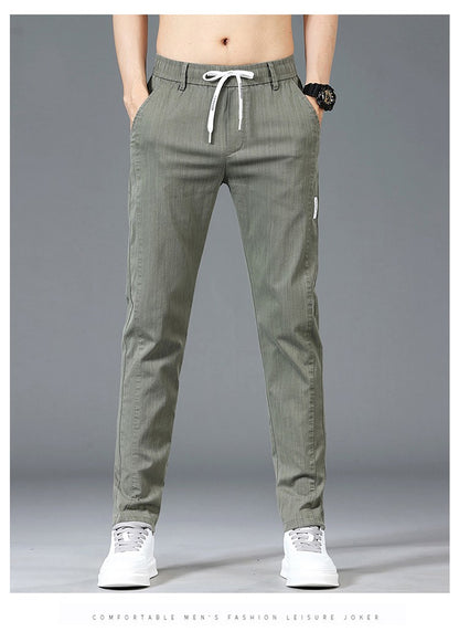 6 Colour Summer Men's Classic  Cotton Solid Color Fashion Business Casual Pants Elastic Waist Korean Fashion Men Clothing 28-38