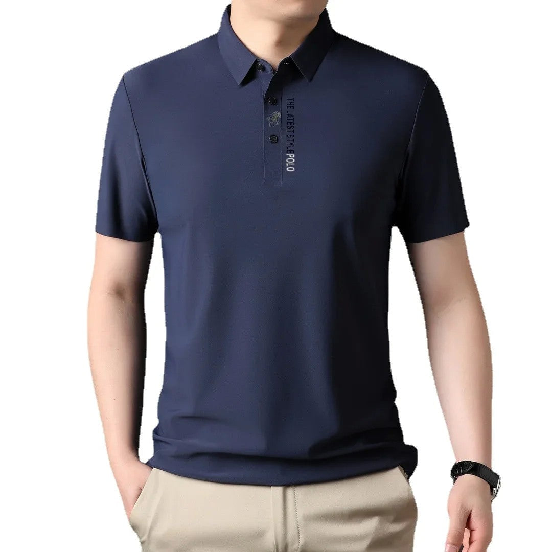 Ice Silk Embroidery Polo Shirt 2024 New Summer Lapel Elasticity T-shirt Korean Fashion Short Sleeve Business Casual Men Clothing