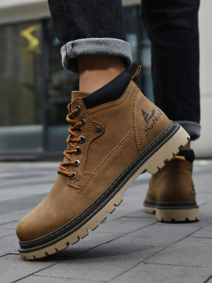 Botas Masculinas Feitas à Mão, Botas de Tornozelo de Inverno em Couro, Sapatos de Outono para Caminhada ao Ar Livre, Tênis, Botas Masculinas de Cano Alto, Calçados Antiderrapantes