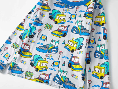 Boys Cartoon Engineering Car Pajamas Set 100% Cotton 2PC Loungewear  Long Sleeve Elastic Cuffs Soft sleepwear For Kids 1-8 Years