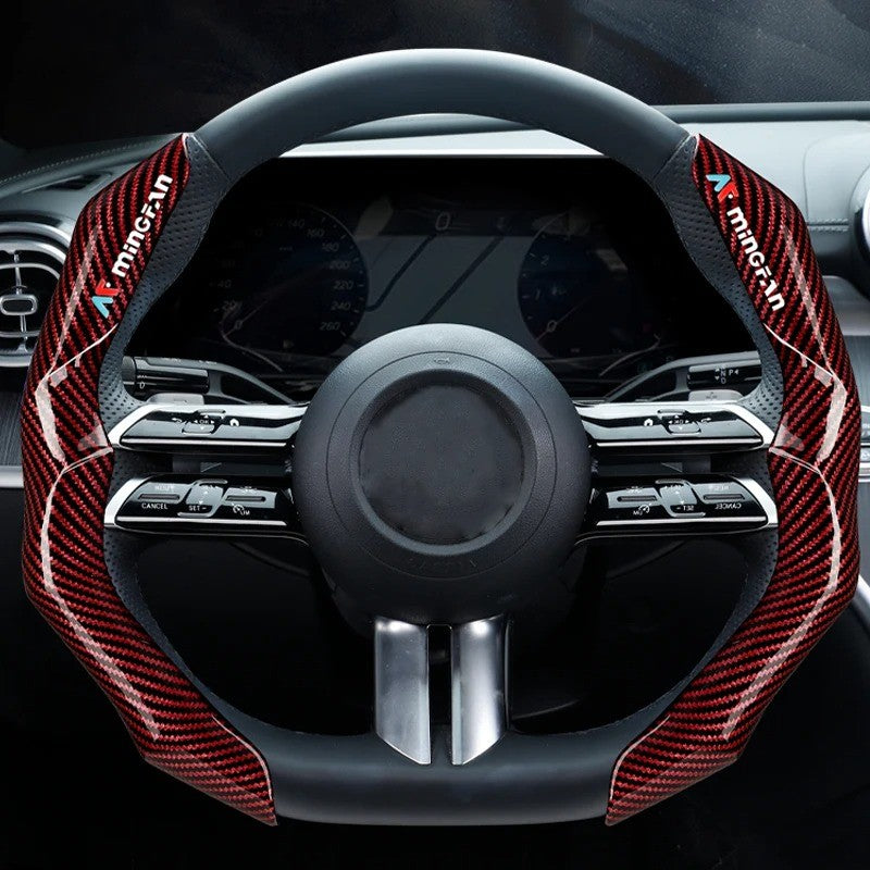 The carbon fiber steering wheel cover is luxurious, anti-slip, comfortable, durable and fashionable, suitable for all seasons