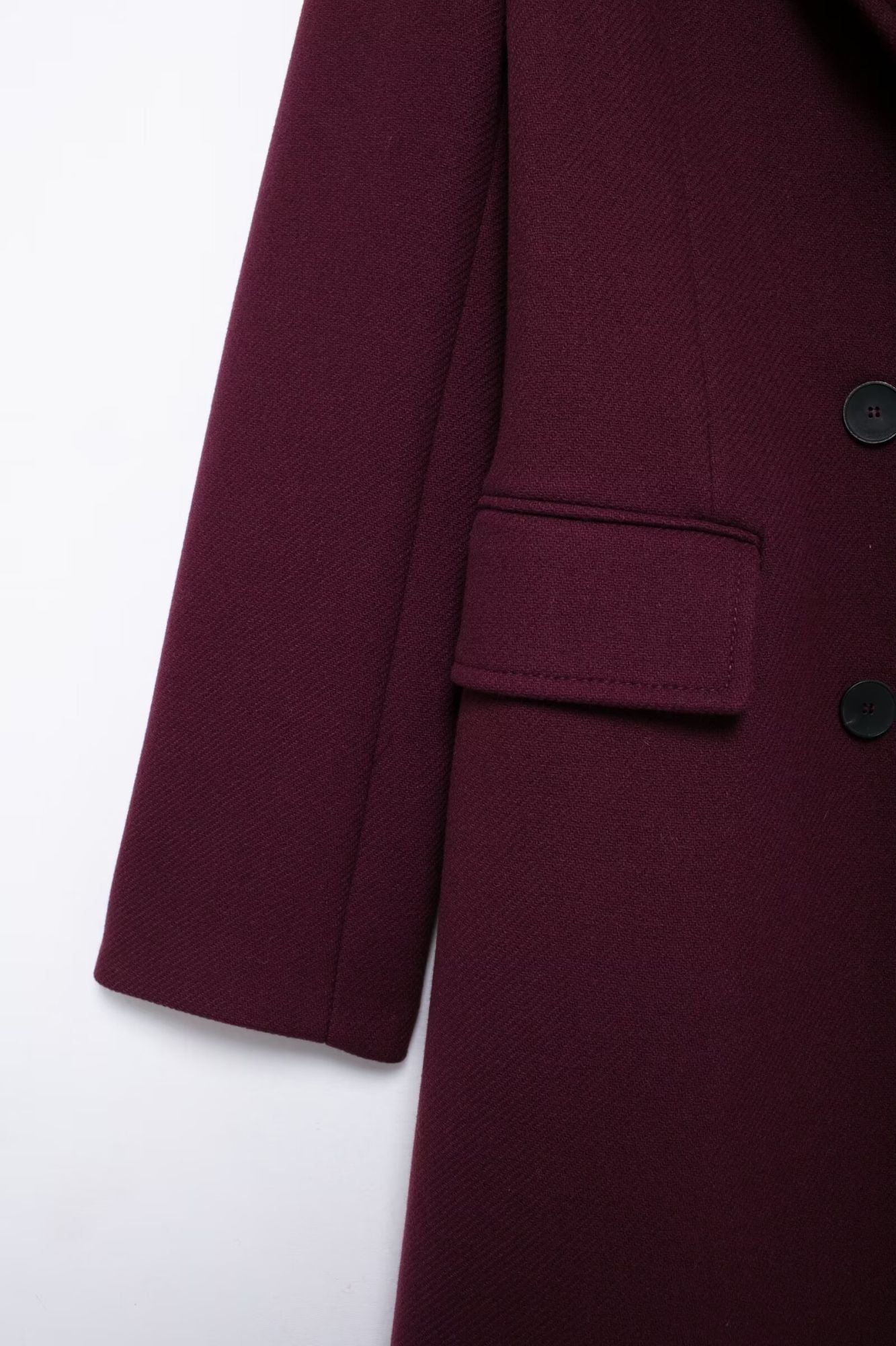 HH Women Fashion Burgundy Woolen Coat Double Breasted Long Sleeve Lapel Blends Jacket Autumn Winter High Street Outerwear