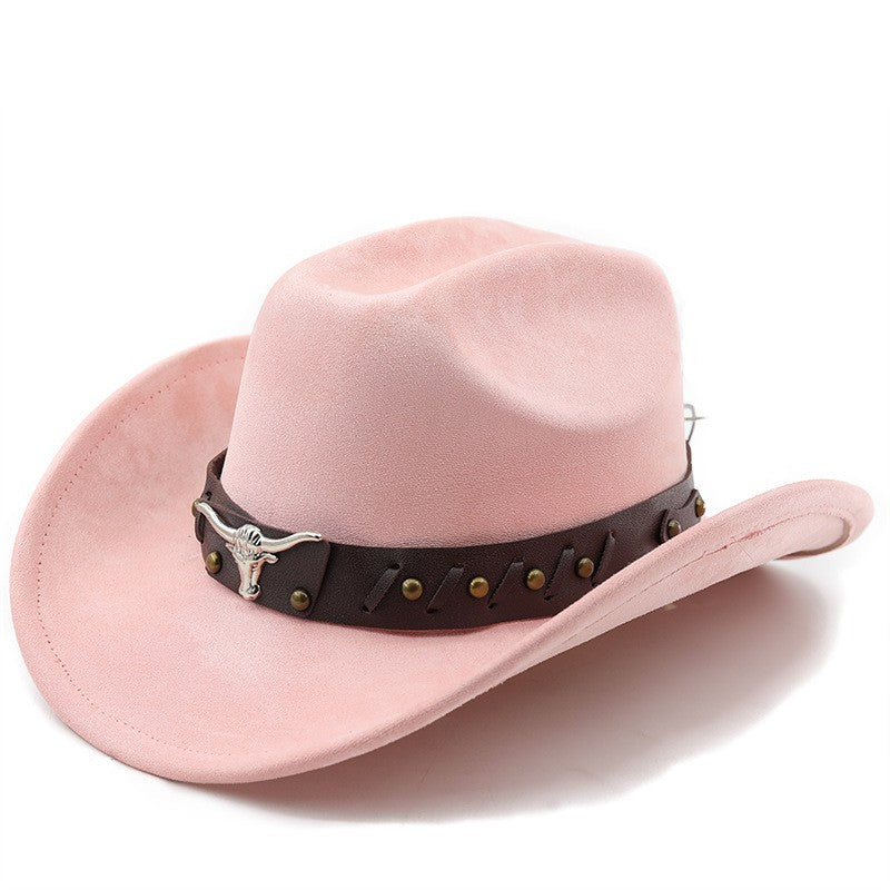 Ox Head Suede Western Cowboy Hats  Man Cowgirl Top Hats for Party Vintage Garden Hat  Cowboy Accessories Woman  Cosplay Hat