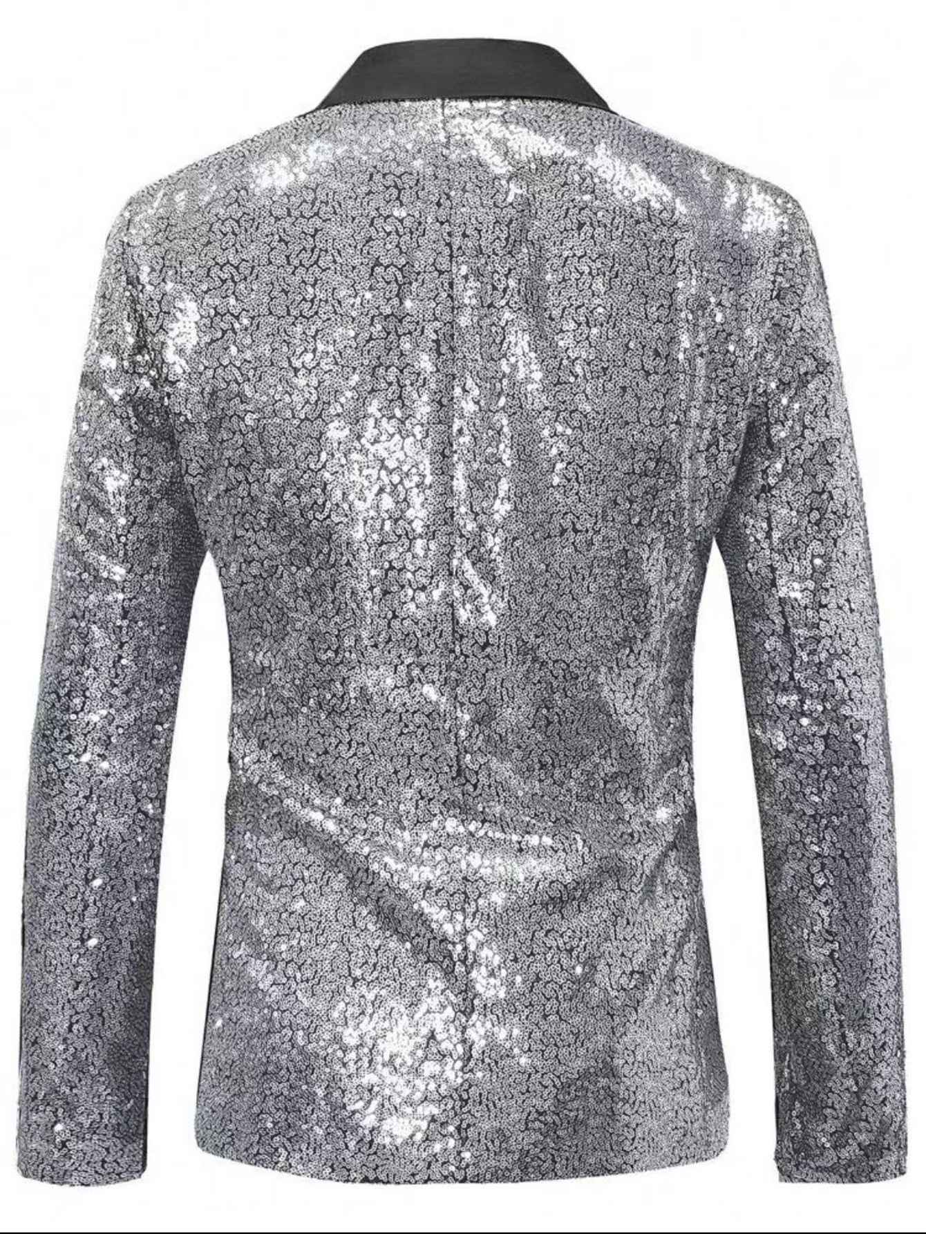 Shiny Sequin Tuxedo Jacket for Men - Royal Blue & Gold Gradient, Black Lapel, Formal Party/Wedding/Stage Wear? Coat.
