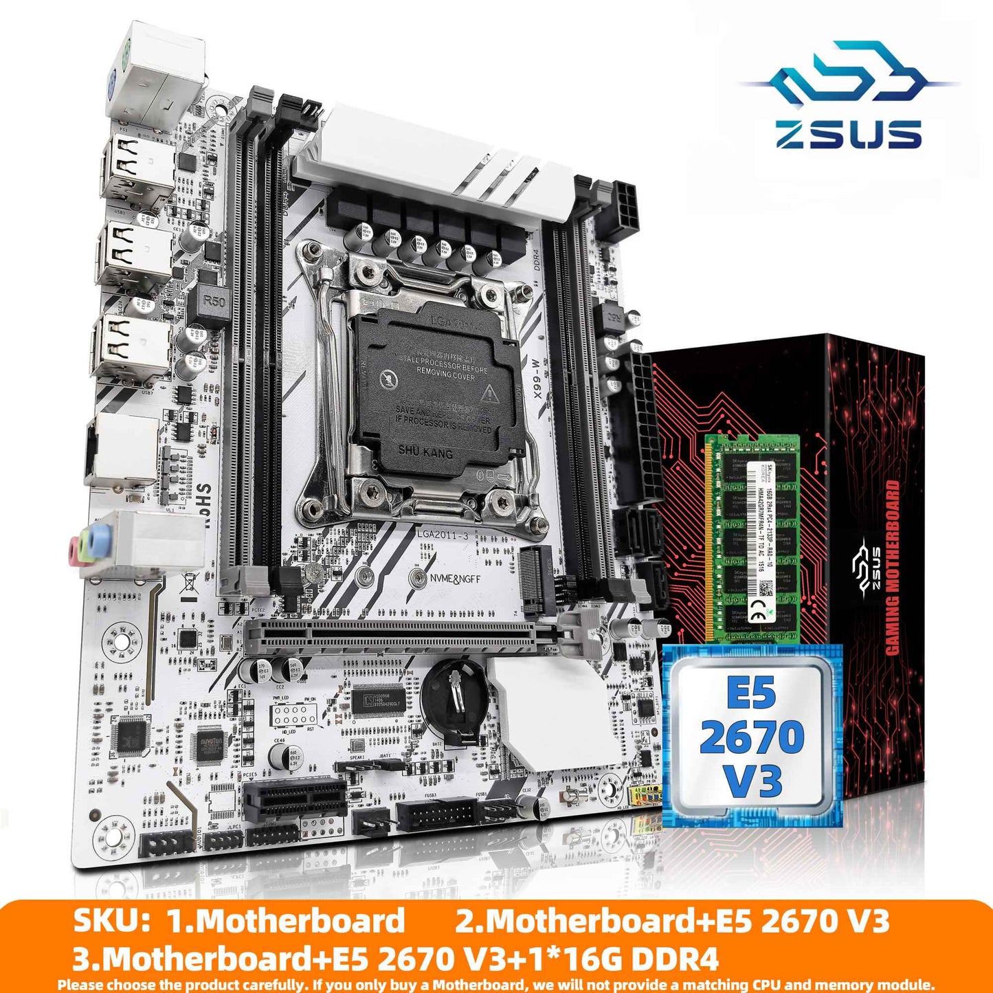 Conjunto de Placa Mãe ZSUS X99 Kit Com LGA2011-3 Xeon E5 2670 V3 CPU DDR4 16GB (1*16GB) 2133MHZ Memória RAM NVME M.2 SATA