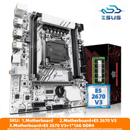 Conjunto de Placa Mãe ZSUS X99 Kit Com LGA2011-3 Xeon E5 2670 V3 CPU DDR4 16GB (1*16GB) 2133MHZ Memória RAM NVME M.2 SATA