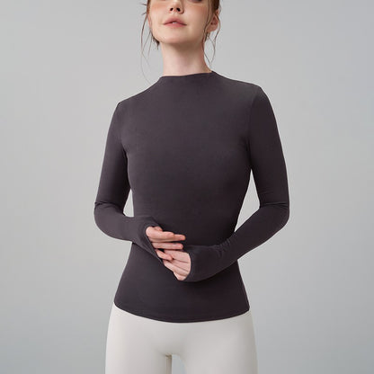 SOISOU 5 Colors Half-High Collar Slim Fit Yoga Top Women's Pilates Pullover Sports Long Sleeve High Elastic Fitness T Shirt