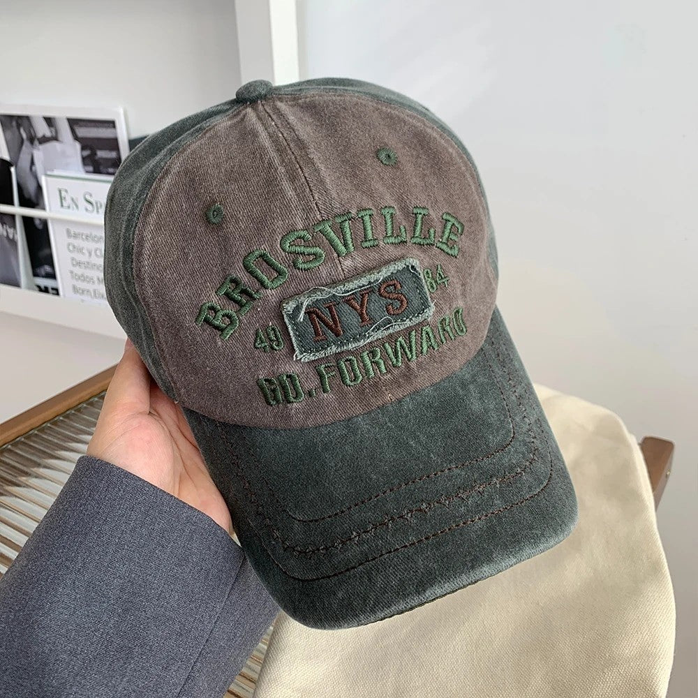 American Retro Baseball Hat Women's Soft Top Letter Washed Cowboy Duck Tongue Hat Wide Brim Big Head Surrounding Face Small Hat