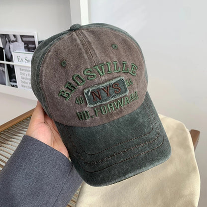 American Retro Baseball Hat Women's Soft Top Letter Washed Cowboy Duck Tongue Hat Wide Brim Big Head Surrounding Face Small Hat