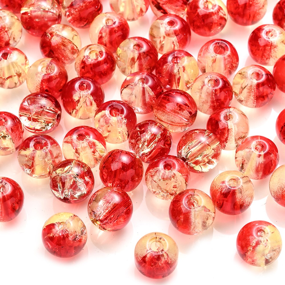 100pcs 8mm Christmas Crystal Glass Crack Beads Red and Green Gradient Spacer Beads for DIY Bracelet Necklace Jewelry Making