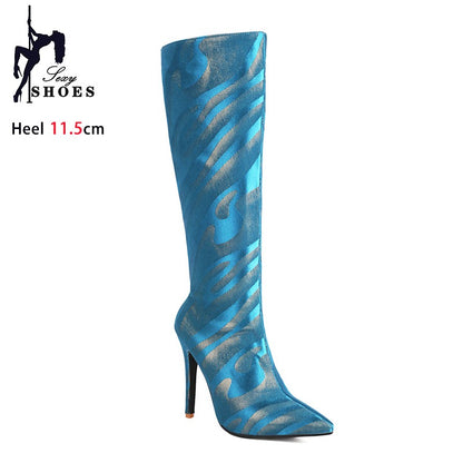 Ladies High Heel Boots Fashion Pointed French Stiletto Heels Office Long Boots Large Size Knee-High Women Shoes Winter Footwear