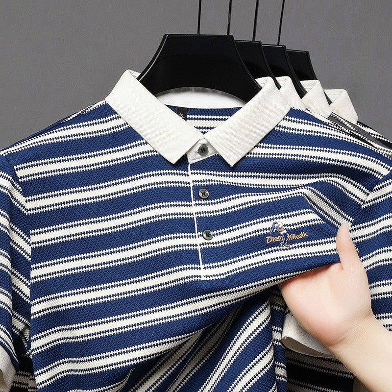 Original Quality Men's Polo Shirt Stripe Cartoon Embroid Short Sleeve Summer Exquisite Lapel T-Shirt Business Trend Menswear Top