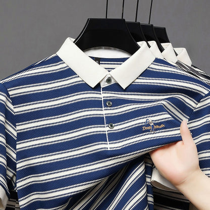 Original Quality Men's Polo Shirt Stripe Cartoon Embroid Short Sleeve Summer Exquisite Lapel T-Shirt Business Trend Menswear Top