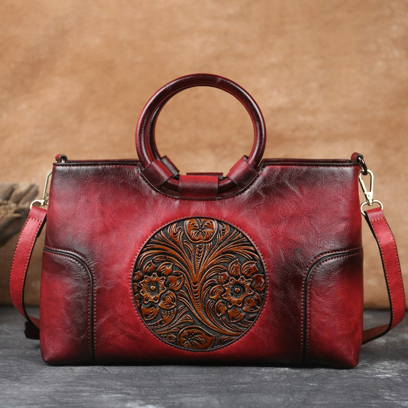 2025 New High Quality Leather Women Handbag Retro Handmade Embossed Shoulder Bag For Women Large Capacity Female Messenger Bags