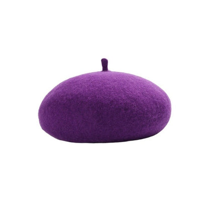 Boina Nuvem Feminina Confortável de Lã Pelúcia Quente Estilo Britânico Chapéu Gorro Cor Sólida Elástico Boina Feminina