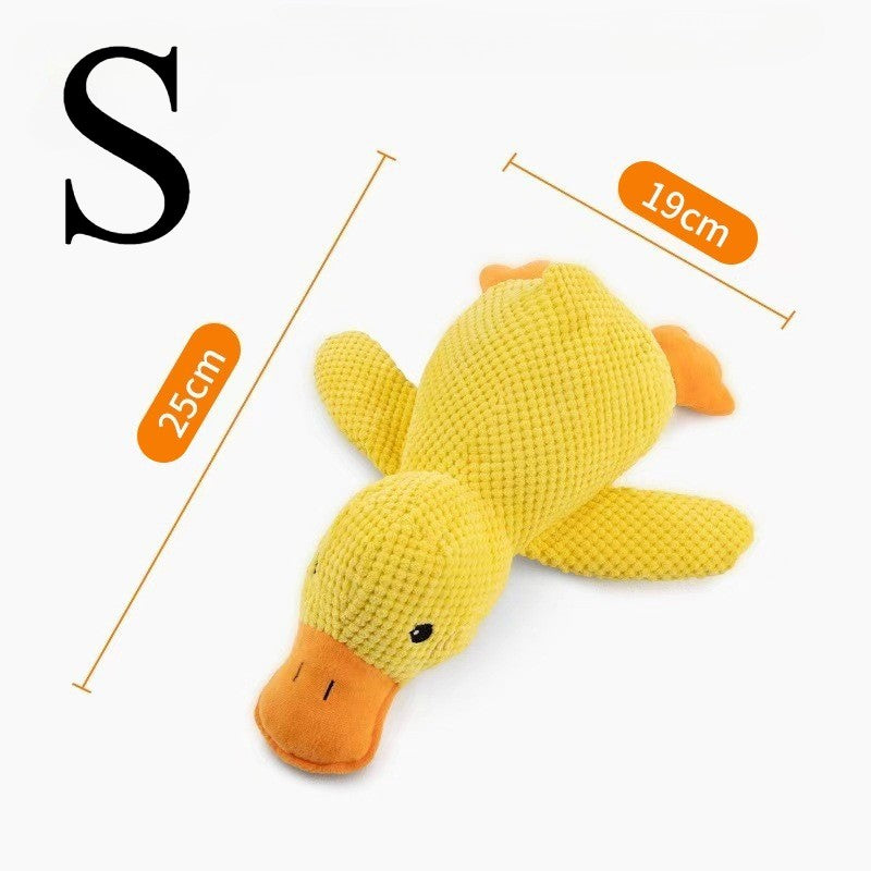 Brinquedo de cachorro pato de pelúcia resistente à mastigação com som de grasnido para alívio do ranger dos dentes, companheiro macio para cães pequenos e grandes