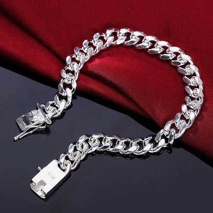Pulseira Requintada em Prata Esterlina 925 com Corrente Sólida, Amuleto da Moda, Feminino e Masculino, Joias para Casamento, Modelos Lindos e Simples