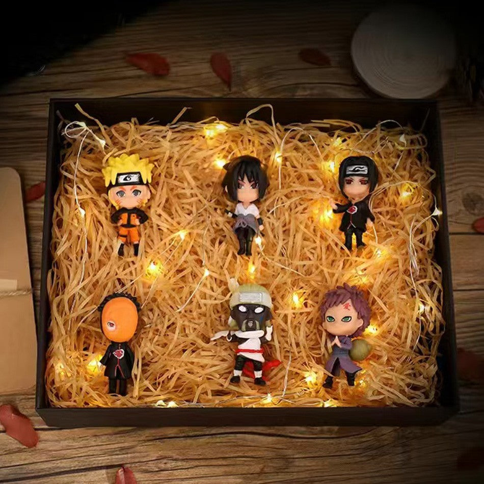 6 Peças/Lote NARUTO Sasuke Gaara Uchiha Madara Boneco 7-8cm 2 Estilos Base de Personalidade Miniaturas de Brinquedo de Presente
