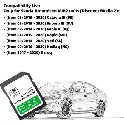 for Skoda Octavia Superb Fabia Rapid Vehicle Amundsen SAT NAV SD Card 32GB Europe UK 2026 Maps 5L0051236EG Navigation